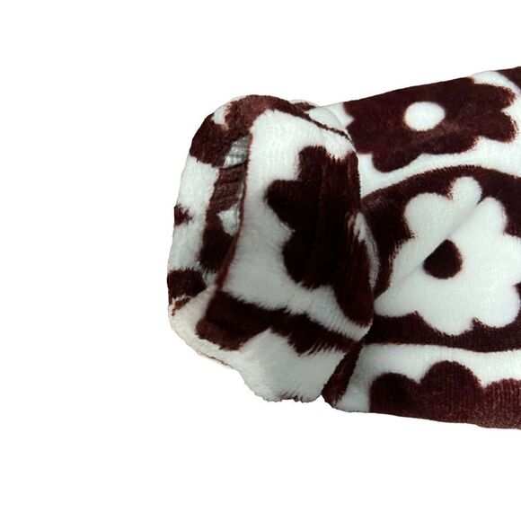 Geometric flowers super soft fleece 1/4 zip hoodie with kangaroo pocket brown an - Picture 5 of 12